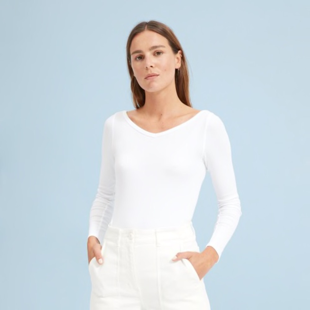 Everlane Pima Micro-Rib Open V-Neck